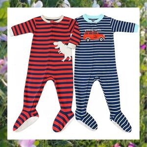 Carter's Bundle of 2 - Red and Blue Striped Footie Pajamas Size 18M